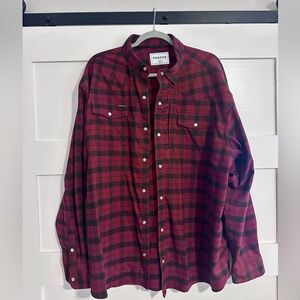 Men's Red and Black Plaid pearl snap flannel Button-Down Shirt